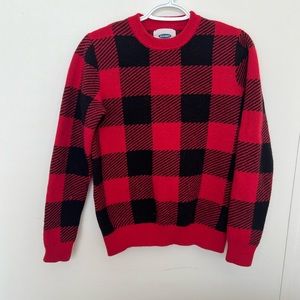 Old Navy Men’s Plaid Sweater Fall Christmas Red and Black Small